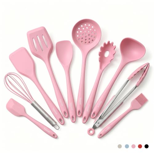 Vayvnt Cooking Utensils Set, 10PCS Non Toxic Silicone Set for Kitchen, Pink - color: Pink