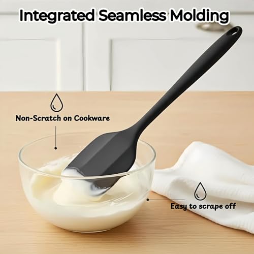 6-Piece Silicone Spatula Set, Heat Resistant Up to 230°C, Non-Scratch Non-Stick Cookware, Seamless One-Piece Design,with Pastry Brush for Baking Cooking Mixing (Black) - color: Black