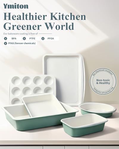 Ceramic Nonstick Baking Pans Set, Non Toxic 30 PCS Stackable Bakeware Sets, 550°F Oven Safe Baking Sheet & Pans, Warp-Free, Dishwasher Safe, PTFE/PFOA/PFOS-Free (Green) - color: Green, size: 30 PCS
