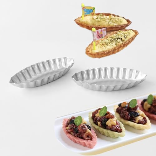 Tiny Tart Pan Boat Shape, 10PCS Fluted Edge Flower Tartlet Molds