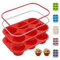 2 Pack 6 Cups Silicone Mini Muffin Pan with Metal Reinforced Frame Silicone Molds Cupcake Cake Baking Pans Cookie Baking Chocoflan Cupcake Mold Cake Molds Kitchen Baking Mom Gift Home Essentials - color: Red, size: 2pc: 6-Cup Jumbo