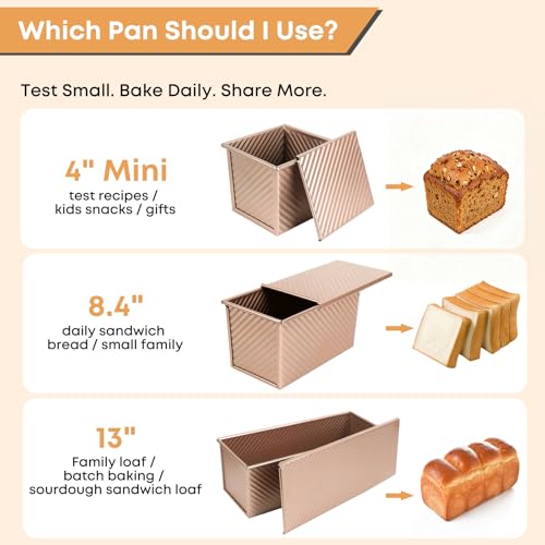 Pullman Loaf Pan with Lid Set of 3, Aluminized Steel 4/8.4/13 Inch