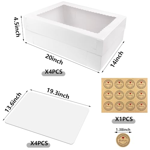 4 PCS 20x14x4.5inch Cake Boxes with Cake Boards White Rectangular Sheet Box - size: White 20×14×4.5