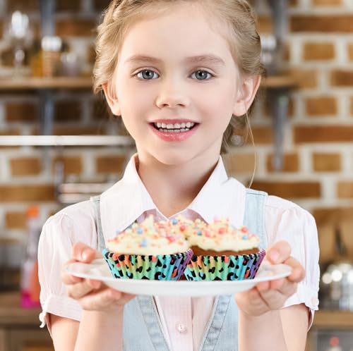 Whaline 300Pcs Leopard Print Cupcake Liner Neon Animal Spot Paper Baking Cups Rainbow Muffin Wrappers Cake Storage Container for Party DIY Crafts, 2 x 1.2 Inch - style: Neon Leopard