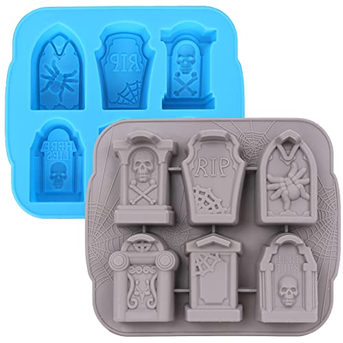 Halloween Silicone Mold for Soap RIP Gravestone Mold for Ice Chocolate Cake Candy, 2 Pack - color: GreyBlue, size: 2P