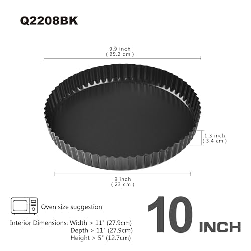 10-Inch Round Tart Pan with Loose Removable Bottom, Non-Stick Carbon Steel Quiche Pan for Oven Baking (Black) - size: 10" Round (Black)