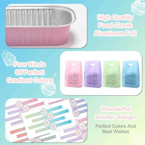 424 Pack Gradient Macaron Mini Loaf Pans Set with Lid and Spoons - color: Gradient Macaron Colors