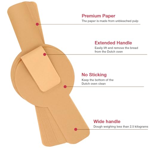 100 Pcs Parchment Paper for Sourdough Baking, Disposable Bread Sling for Dutch Oven, Parchment Paper with Long Handles for Easy Dough Transfer