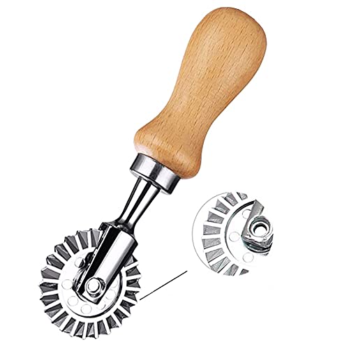 Ravioli Cutter Stamps with Roller Wheel Round Mold with Wooden Handle and Fluted Edge Pasta Press Pasta Cutter for Home and Kitchen Use- 1.3" Diameter - color: Ravioli Cutter