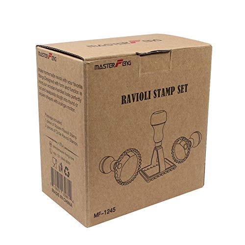 Ravioli Stamp Maker Cutter with Roller Wheel Set, Mold with Wooden Handle and Fluted Edge, Pasta Press Kitchen Attachment (MF-146) - size: 3 piece