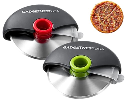 2 Pack Pizza Cutter Wheel –Sharp Premium 18/8 Stainless Steel Blade with Protective Cover – Easy Grip Slicer for Pizza, Dough, Pastry & More