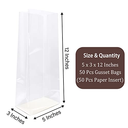 Morepack Gusseted Flat Bottom Cellophane Bags 5x3x12 In 50Pcs - color: 5x3x12Inches