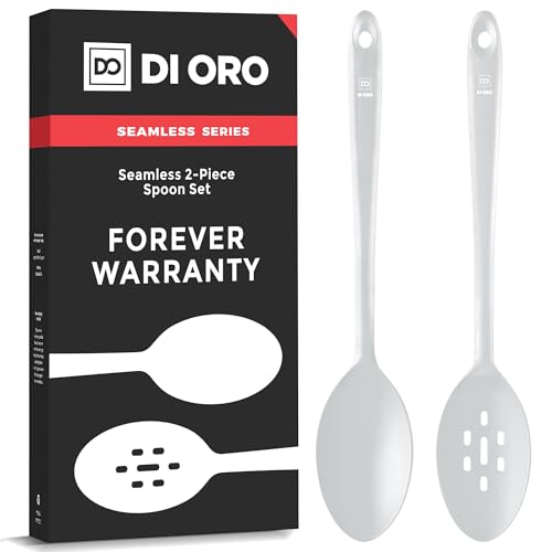 DI ORO Silicone Cooking Spoons - Solid & Slotted Set, 2-Pc Stone - color: Stone