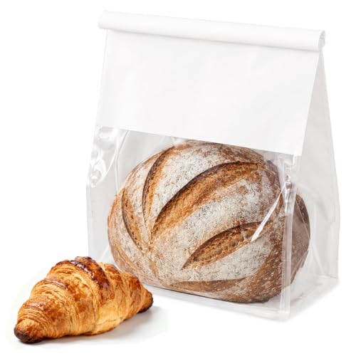 50 Pack Large Paper Bread Bags with Tin Tie Tab Lock 11" × 8.6" × 4.3" - color: White, size: Large
