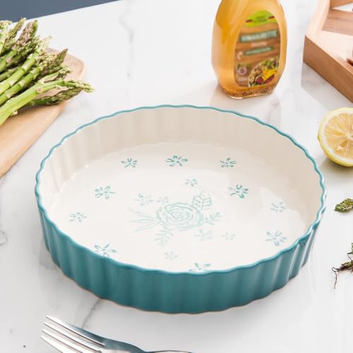 Wisenvoy Pie Pan Tart Pan Quiche Ceramic Pie Dish Pie Plate Tart Pans 9 inch Deep Dish Pie Pan Quiche Pan - color: Turquoise