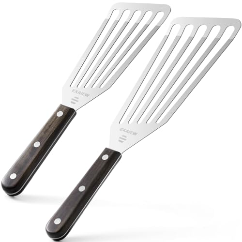 2 Pcs Fish Spatula Stainless Steel，Commercial Metal Spatula Turners - color: Silver