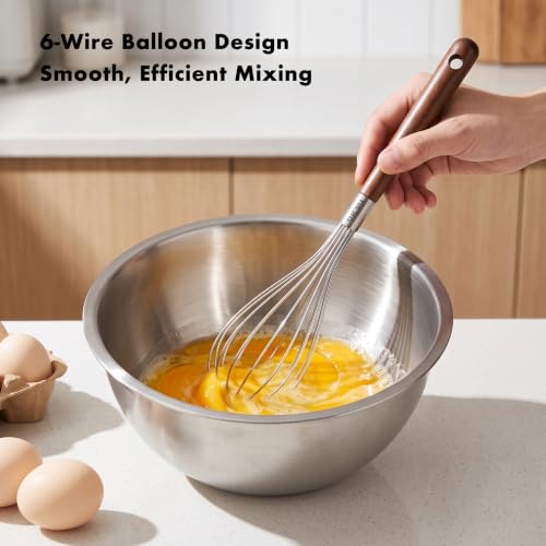 OYV Wooden Whisk 12 Inch, 304 Stainless Steel Wire Whisk with Walnut Handle - color: Walnut Brown