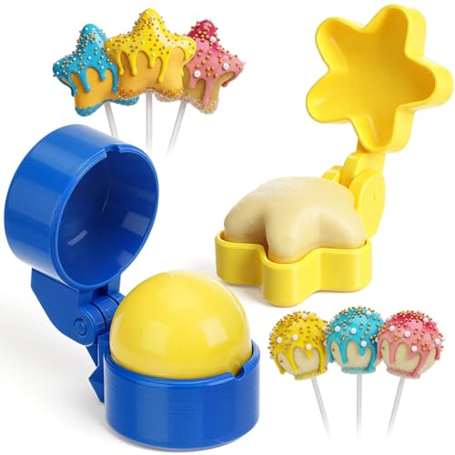 2 Pcs Large Round and Star Cake Pop Molds Shapes Press Set - color: Round and Star, size: Large
