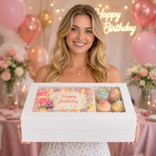 4 PCS 20x14x4.5inch Cake Boxes with Cake Boards White Rectangular Sheet Box - size: White 20×14×4.5
