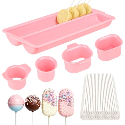 Antner Cake Pop Mold Set with Double Tray, Cake Pop Cutter, Lollipop Sticks - color: Pink (B)