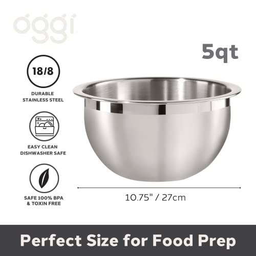 Oggi 3-Quart Two-Tone Stainless Steel Mixing Bowl, Great for Mixing, Making Dough, Dressing Salads, Mixing Eggs, Washing Vegetables - size: 3-Quart