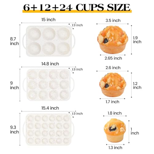 6+12+24 Cups silicone muffin pan for baking with Metal Frame, 3 Pcs - color: Cream, size: Mini+Regular+Jumbo