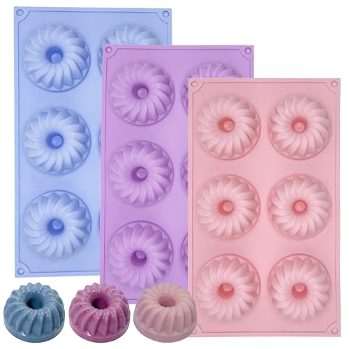 LGQUK Jello Molds 3pcs Silicone Fluted Tube Cake Pans, 6-Cavity Non Stick Silicone Baking Molds for Cupcake, Donuts,Muffin, Cornbread, Brownie, Jellies (Purple+Blue+Pink, Fluted Tube) - color: Purple+Blue+Pink