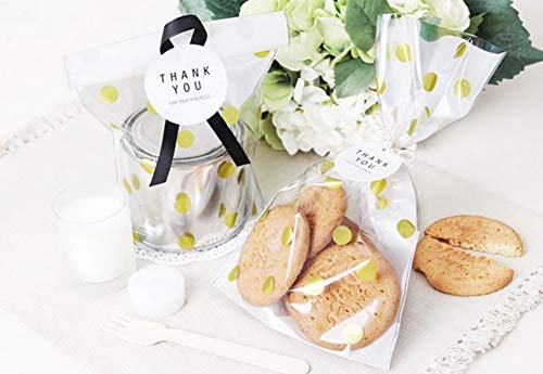 Gold Polka Dot Clear Cello Candy Favor Bags,Cellophane Cookie Treat Plastic Bags,With Gold Twist Ties, Pack of 50 - color: Gold Polka Dot/50PCS