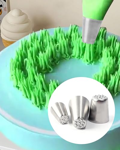 3 Pcs Grass Icing Nozzles Set, Stainless Steel Cake Piping Tips - size: Grass Nozzles-3Pcs