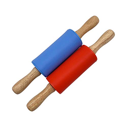 Small Wooden Handle Rolling Pin for Kids - Non-Stick Silicone Rodillo for Reposteria & Masa