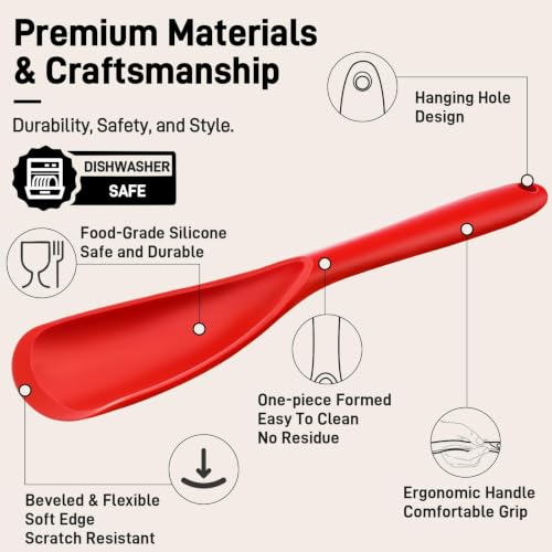 3 PACK Silicone Cooking Spatula & Spoon for Nonstick Cookware, BPA-Free - color: Black, Red, Blue