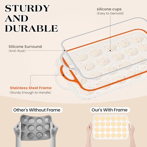 24 Cups Silicone Mini Muffin Pan for Baking with Metal Frame - color: Cream, size: 24-Cup Mini