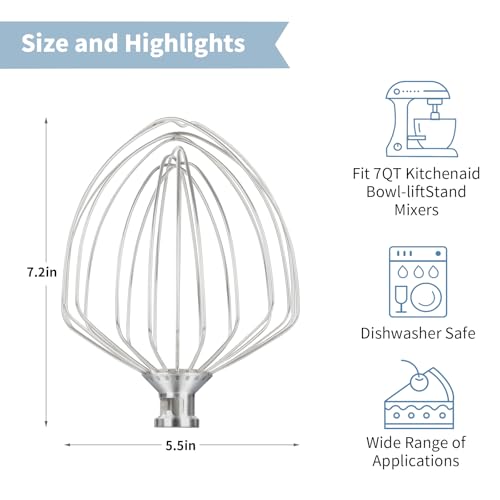 Whisk Attachment for KitchenAid Stand Mixer 7 Quart Bowl - size: Wire Whip
