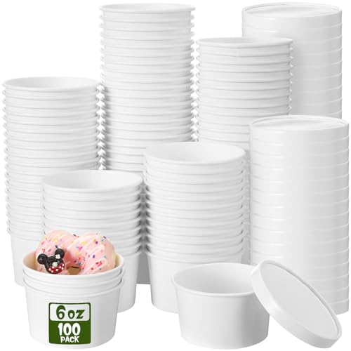 Fulmoon 6 oz 100 Pack Paper Containers with Lids Soup Bowl Cup, White - color: White, size: 6 oz