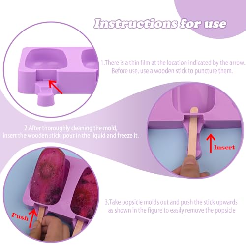 WMKGG Popsicle Silicone Molds Set, 2 PCS Ice Cream Molds(Standard/Purple) - color: Purple