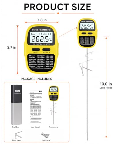 Candy Thermometer Digital Deep Fry Oil Thermometer with 7 Preset Modes - color: YELLOW