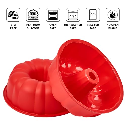 Puyeipt 10 Inch Silicone Fluted Tube Cake Pan, 2 Pack