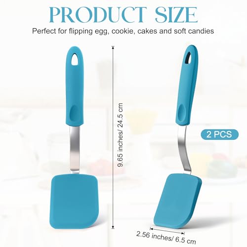 2Pcs Mini Silicone Cookie Brownie Spatula, Solid Flat, Light Blue - color: Light Blue, style: Solid Flat