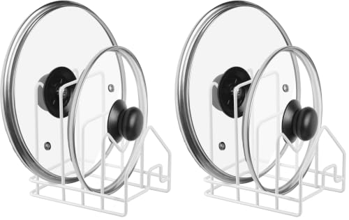 Poeland Kitchen Pot Lid Organizer, Pan Rack with 4 Compartments, Pantry Organizer Rack for Dinnerware, Bakeware, Cookware, Cutting Boards, Pan Lids (Small Size, White) (Pack of 2) - size: 6.1" x 4.2" x 6.1" (Pack of 2)