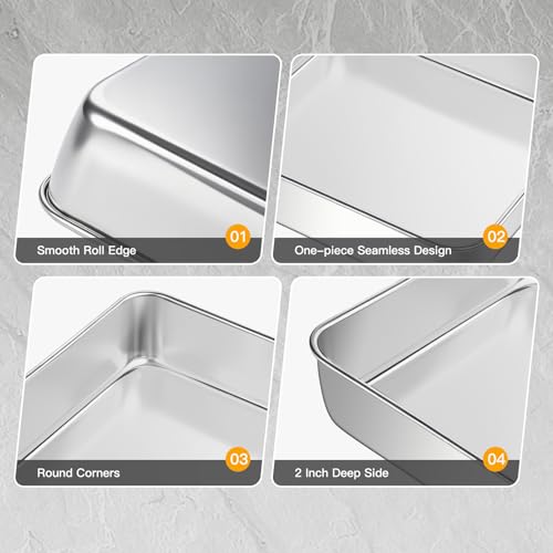 8x8 Inch Baking Pan with lid,18/0 Stainless Steel Square Cake Pan,Set of 2 - color: Flat lid