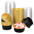 Disposable Ramekins with Lids, 100 Pcs 4.2 oz Aluminum Foil Baking Cups Containers for Cake, Dessert, Muffin, Cupcake, 3.3 x 2.1 in, Black Gold