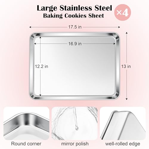 E-far Stainless Steel Baking Sheet, 18"x13" Cookie Sheet for Baking, 4PCS - size: 17.5"x13"