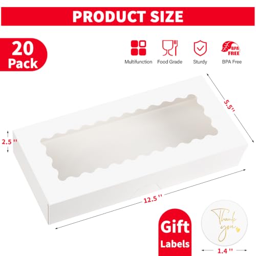 Cookie Boxes with Window, 12x5.5x2.5 Inches, 20 Pack - color: 12.5 x 5.5 x 2.5 Inch