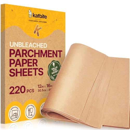 Katbite 12x16 Inch Parchment Paper Sheets 220PCS, Unbleached Non-Stick - size: 12x16 Inch 220 Pcs