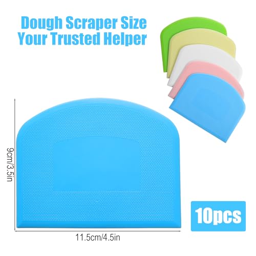 10 Pcs Plastic Bench Scraper for Baking - Bowl Dough Scraper for Bread Cutter - Multifunctional Kitchen food Scrapers Tool with Curved Edge, Cake Baking, Fondant Icing Smoother