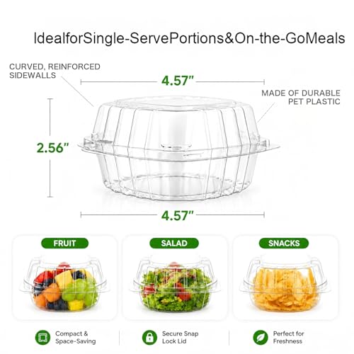 100 Pack Clear Plastic Clamshell Food Containers -5*5" Disposable Hinged Square Take Out Boxes for Food, Hamburger, Salad, Fruit, Sushi Carry Out Trays for Restaurants & Catering - size: 5*5 in