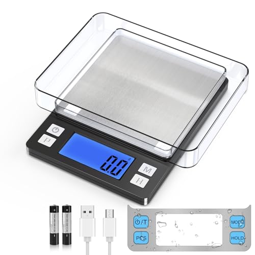 BOMATA Upgraded Small Food Scale with 0.1 g/0.001 oz High Precision - size: 0.1g/3kg Black (Rechargeable)