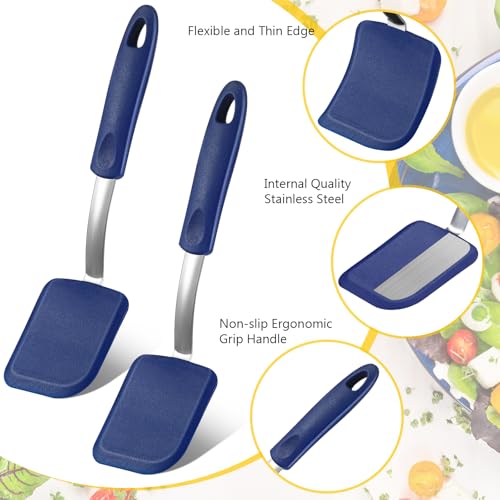 2Pcs Mini Silicone Cookie Brownie Spatula, Solid Flat, Blue - color: Blue, style: Solid Flat
