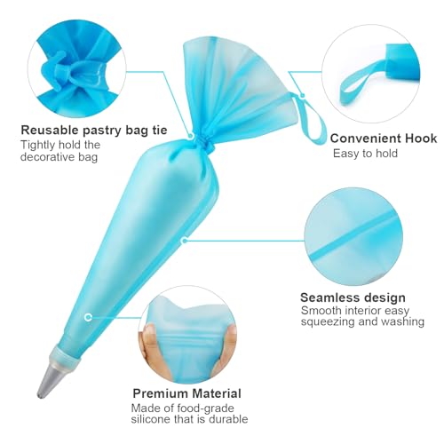 122Pcs Piping Bags and Tips Set, 100pcs 12 Inch Disposable Piping Bags, 16 Inch Reusable Icing Pastry Bags, Anti Burst Frosting Bags, Cake Decorating Bags Kit Supplies for Baking Cupcake Cookies Tools - size: 12 Inch & 16 Inch
