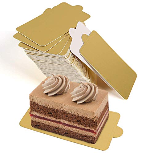 HANSGO Mini Square Golden Cardboard Cake Base,Single Cupcake Container 100PCS Cake Paper Plates Dessert Board Base Grease-Proof and Freezer-Durable Pastry Cardboard - size: Square Cake Base